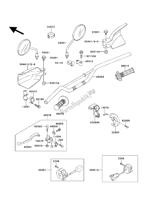 Alle onderdelen voor de Stuur van de Kawasaki KLX 650 1993