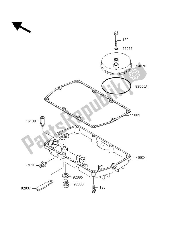 All parts for the Breather Cover & Oil Pan of the Kawasaki ER 5 500 1997