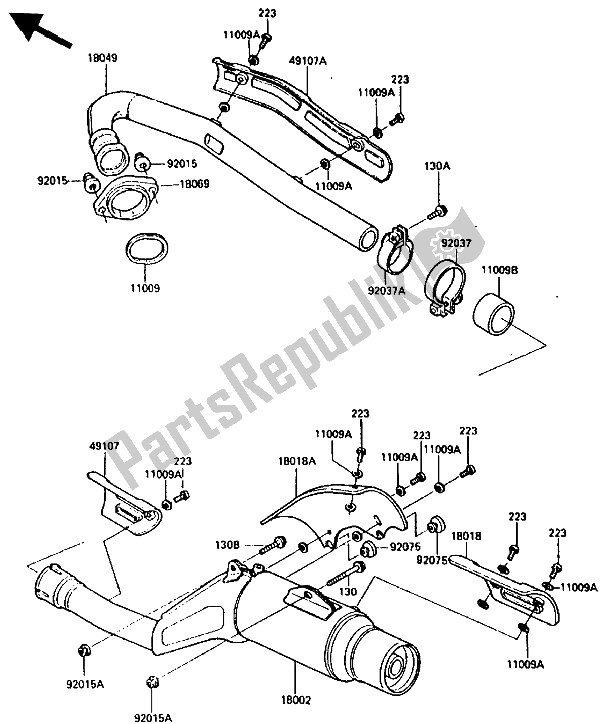 Tutte le parti per il Silenziatore del Kawasaki KLR 600 1985