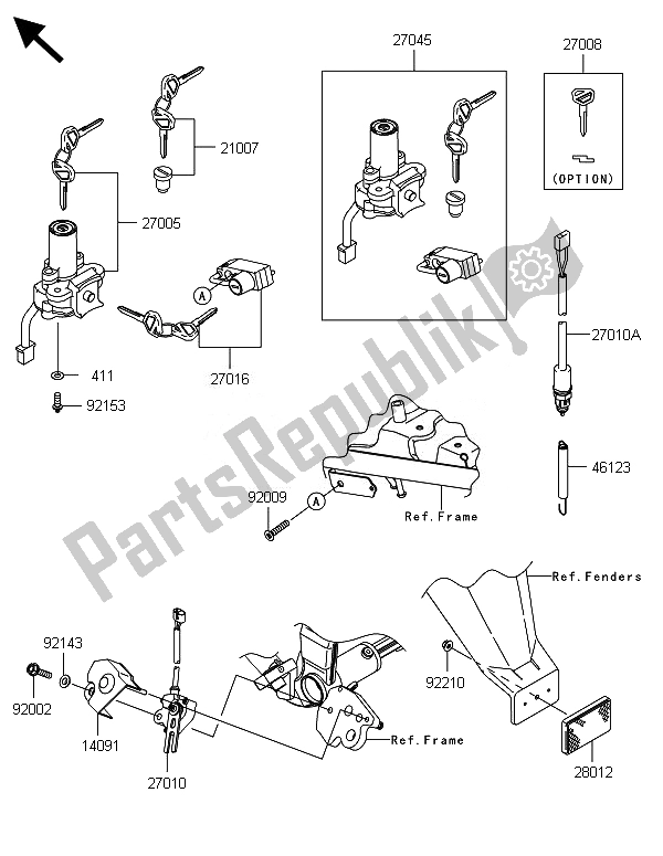 All parts for the Ignition Switch of the Kawasaki KLX 250 2014