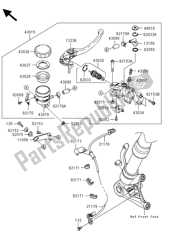 All parts for the Front Master Cylinder of the Kawasaki Z 1000 SX ABS 2013