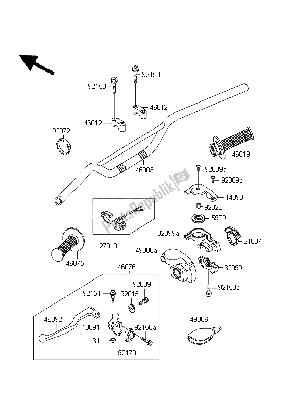 All parts for the Handlebar of the Kawasaki KX 125 1999