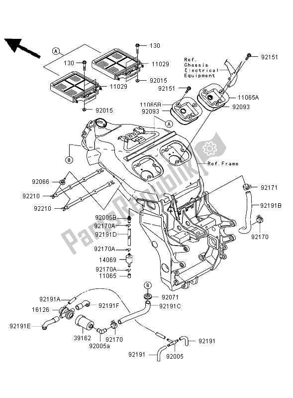 Alle onderdelen voor de Luchtfilter van de Kawasaki Ninja ZX 12R 1200 2003