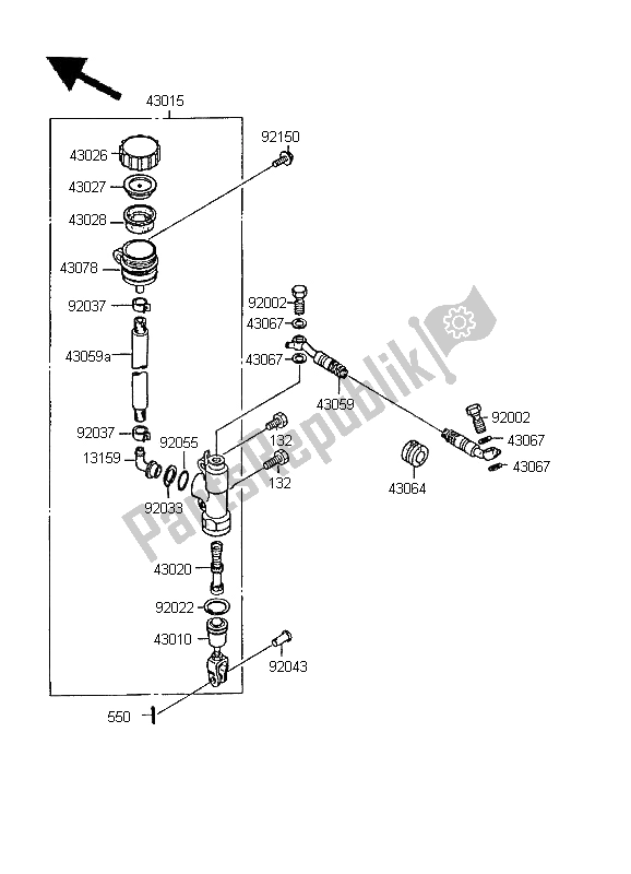 All parts for the Rear Master Cylinder of the Kawasaki KMX 125 LW 1995