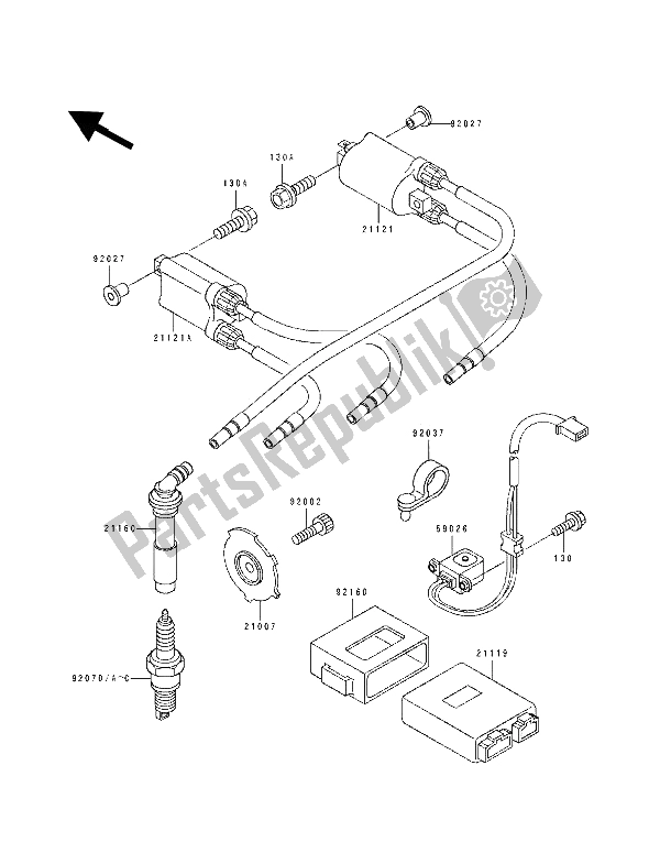 All parts for the Ignition Coil of the Kawasaki ZXR 400 1992