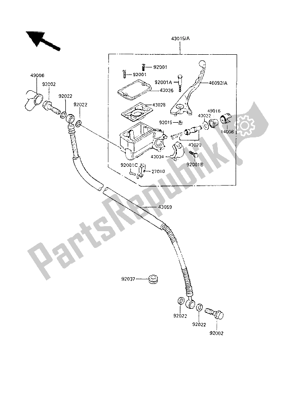Todas as partes de Cilindro Mestre Dianteiro do Kawasaki LTD 450 1985