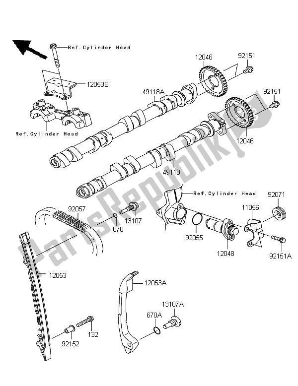 All parts for the Camshaft & Tensioner of the Kawasaki Z 1000 SX ABS 2012