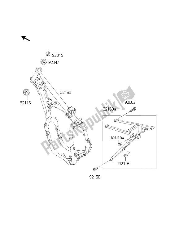 All parts for the Frame of the Kawasaki KX 500 2002