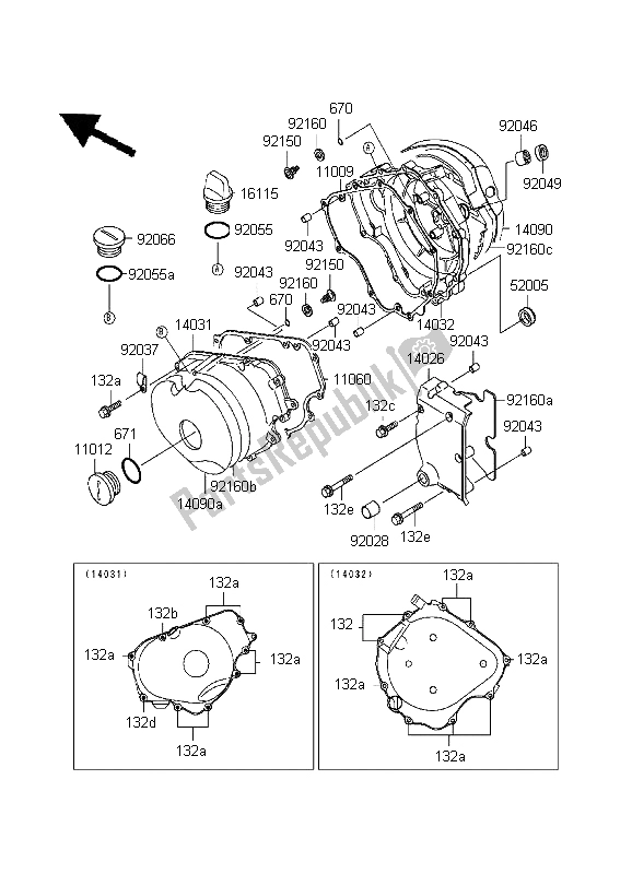 All parts for the Engine Cover of the Kawasaki EL 252 1999