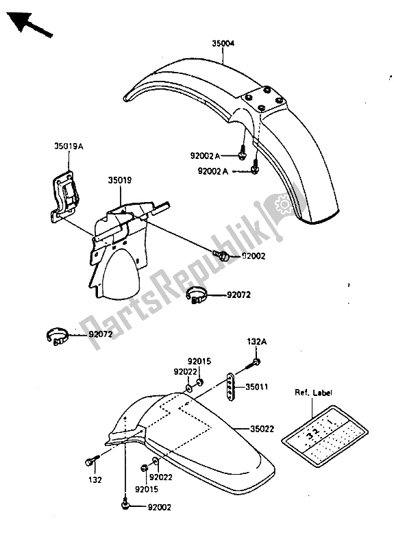 All parts for the Fender of the Kawasaki KX 500 1985