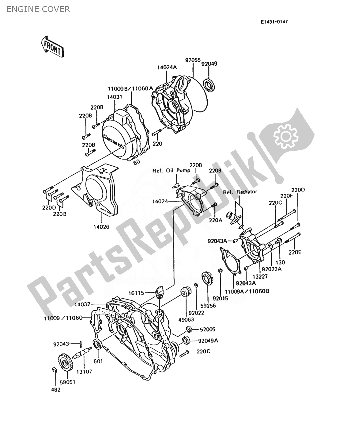 Todas as partes de Tampa Do Motor do Kawasaki AR 125 1988