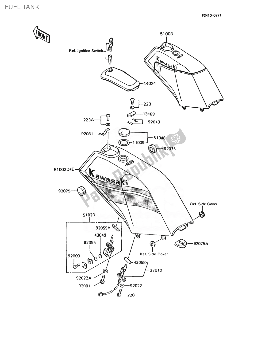 Alle onderdelen voor de Benzinetank van de Kawasaki AR 125 1988
