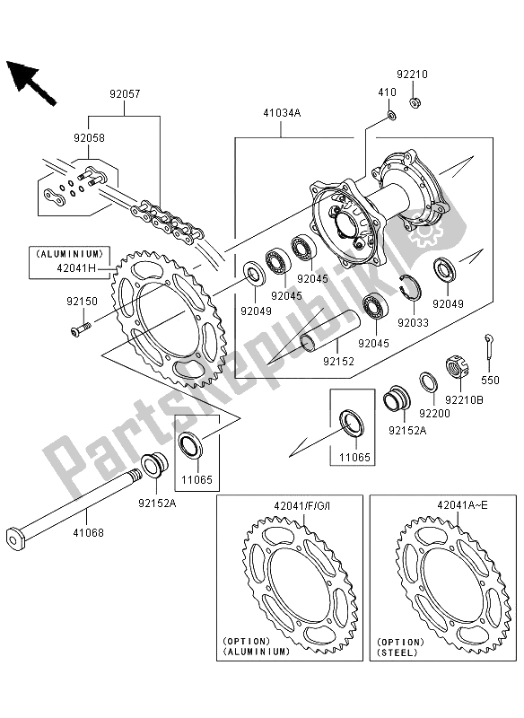 Todas as partes de Cubo Traseiro do Kawasaki KLX 450R 2009