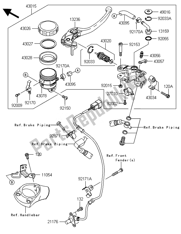 All parts for the Front Master Cylinder of the Kawasaki ZZR 1400 ABS 2014