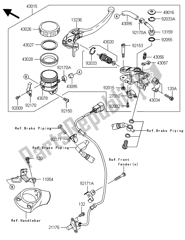 All parts for the Front Master Cylinder of the Kawasaki ZZR 1400 ABS 2014