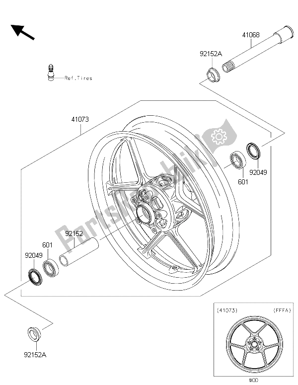 All parts for the Front Hub of the Kawasaki Ninja ZX 6R ABS 600 2015