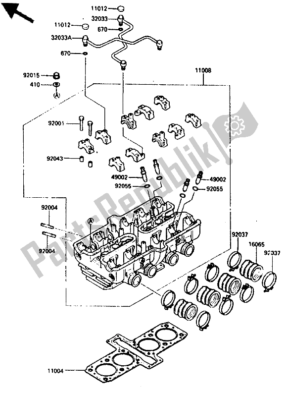 Tutte le parti per il Testata (zx600ae023372) del Kawasaki GPZ 600 1985