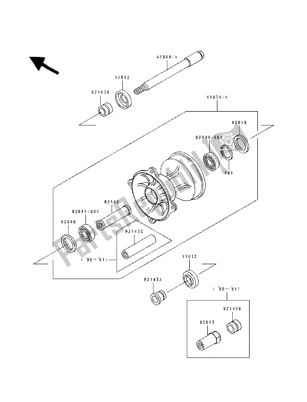 Todas las partes para Buje Delantero de Kawasaki KX 500 1991