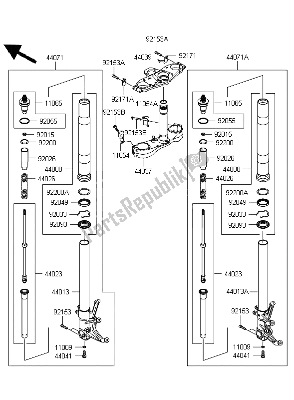 Tutte le parti per il Forcella Anteriore (jkbzgt40aaa022218) del Kawasaki 1400 GTR 2008