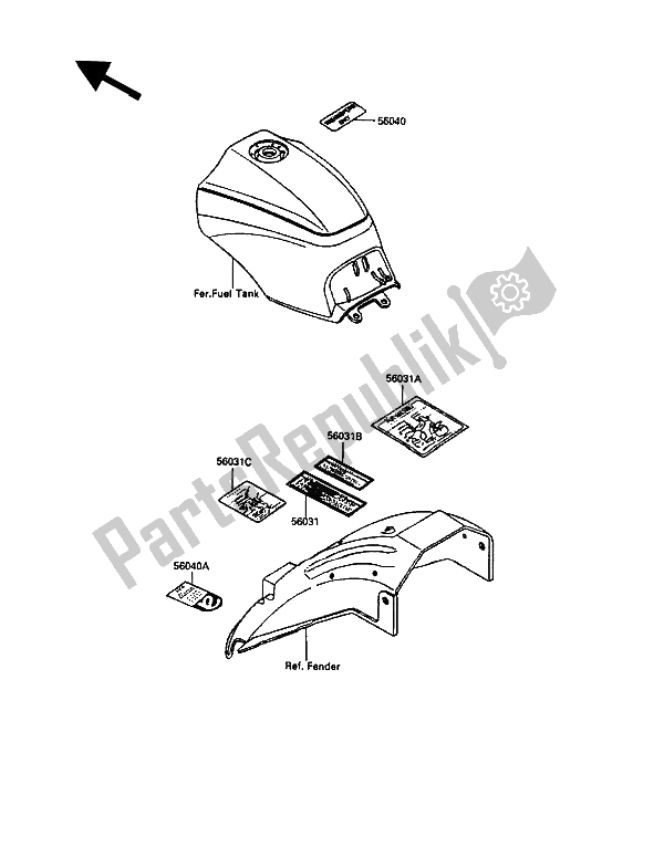 All parts for the Label of the Kawasaki GPZ 900R 1990