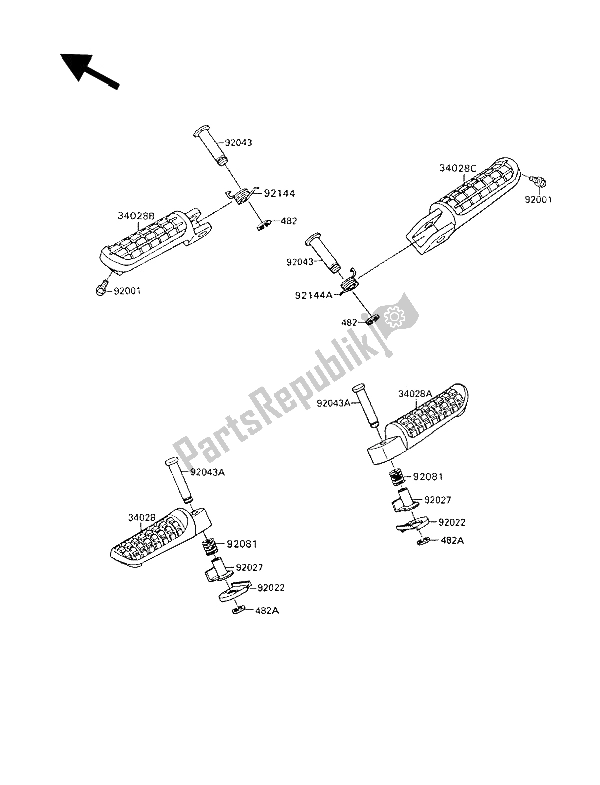 Alle onderdelen voor de Voetsteunen van de Kawasaki GPX 600R 1993