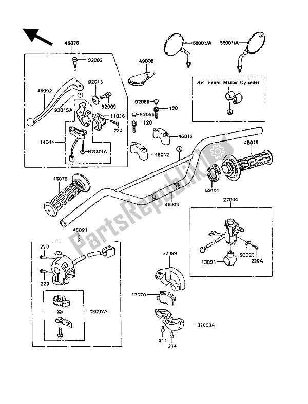 All parts for the Handlebar of the Kawasaki KLR 600 1989