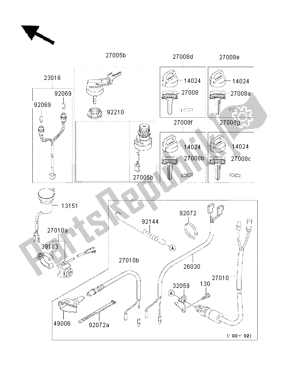 All parts for the Ignition Switch of the Kawasaki KVF 300 2000
