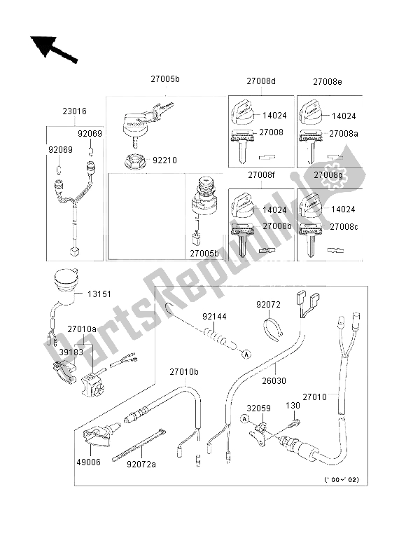 All parts for the Ignition Switch of the Kawasaki KVF 300 2000