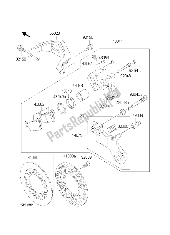 All parts for the Rear Brake of the Kawasaki KX 250 2002