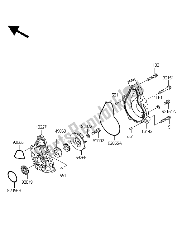 Alle onderdelen voor de Waterpomp van de Kawasaki ER 6F 650 2009