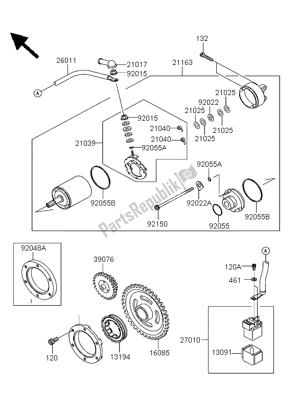 All parts for the Starter Motor of the Kawasaki KFX 700 2004