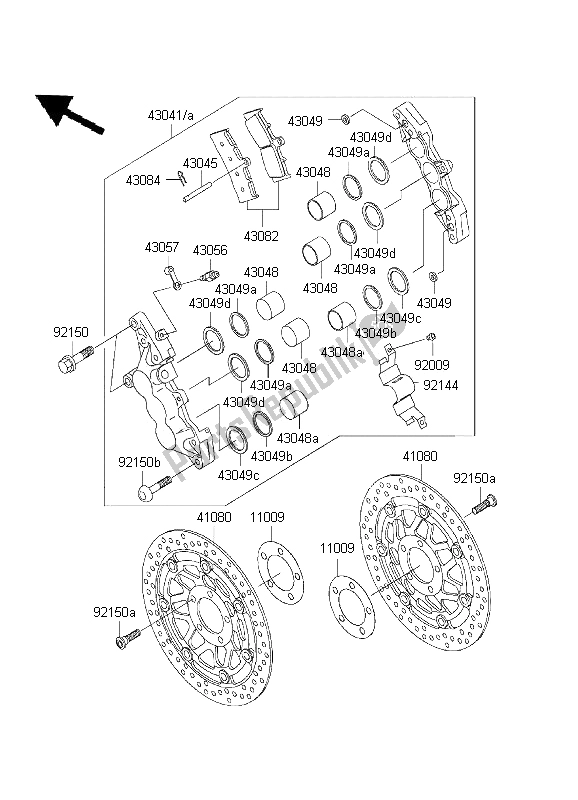 All parts for the Front Brake of the Kawasaki ZRX 1200R 2001