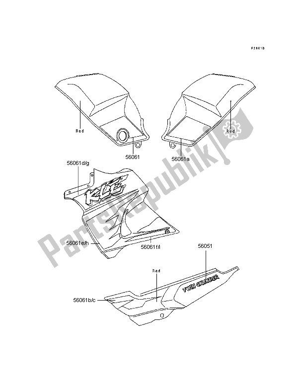 All parts for the Decals (red) of the Kawasaki KLE 500 1997