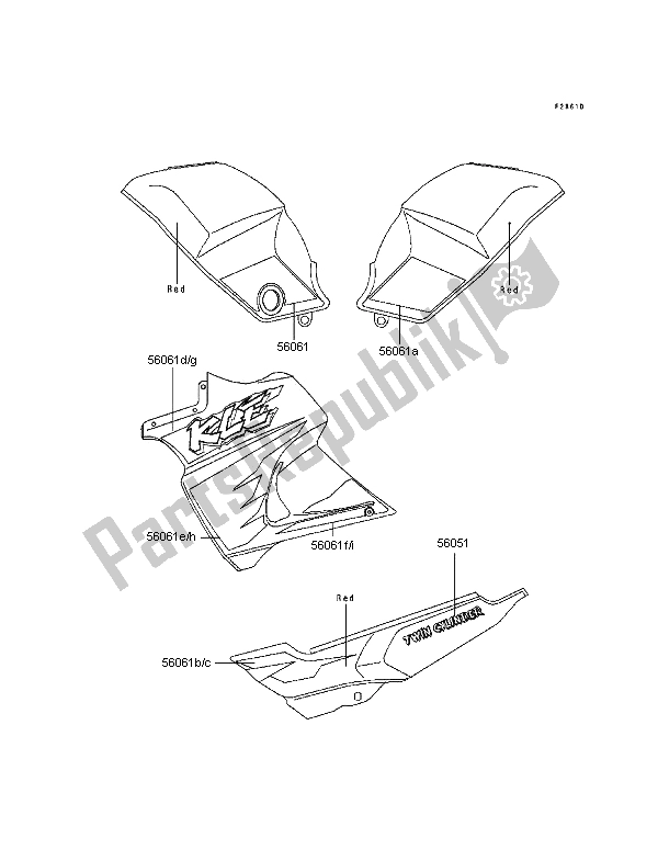 Toutes les pièces pour le Décalcomanies (rouge) du Kawasaki KLE 500 1997