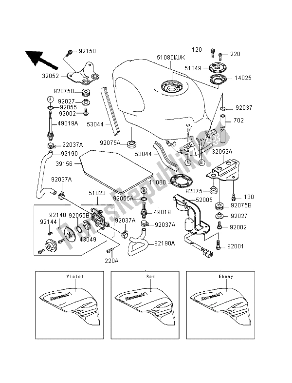 All parts for the Fuel Tank of the Kawasaki ZZR 600 1995