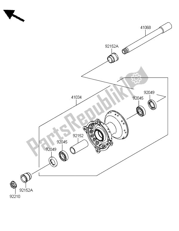 All parts for the Front Hub of the Kawasaki KX 450F 2012