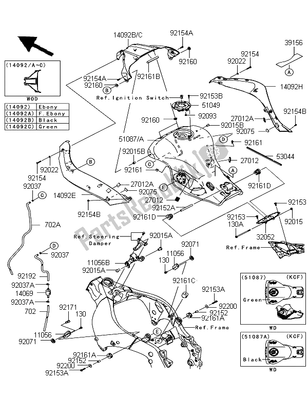 Tutte le parti per il Serbatoio Di Carburante del Kawasaki Ninja ZX 10R ABS 1000 2012