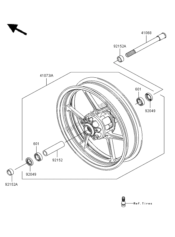 All parts for the Front Hub of the Kawasaki ER 6N ABS 650 2008