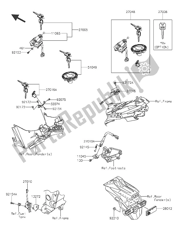 All parts for the Ignition Switch of the Kawasaki Z 300 2016