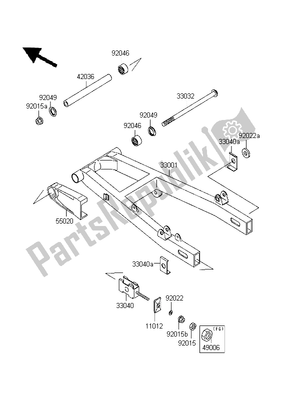 All parts for the Swingarm of the Kawasaki EL 252 1999