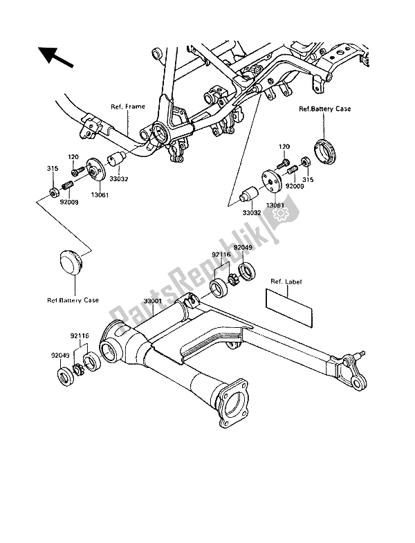 All parts for the Swingarm of the Kawasaki VN 750 Twin 1988