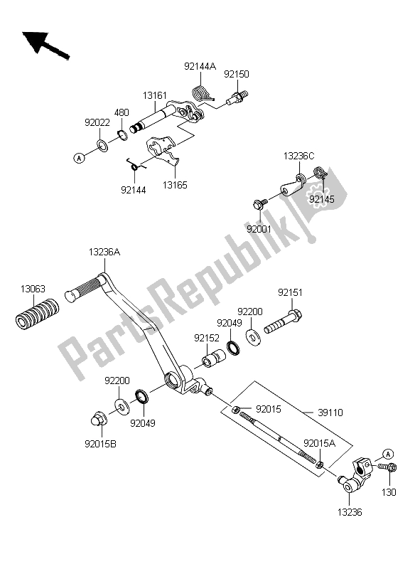 All parts for the Gear Change Mechanism of the Kawasaki VN 900 Custom 2008