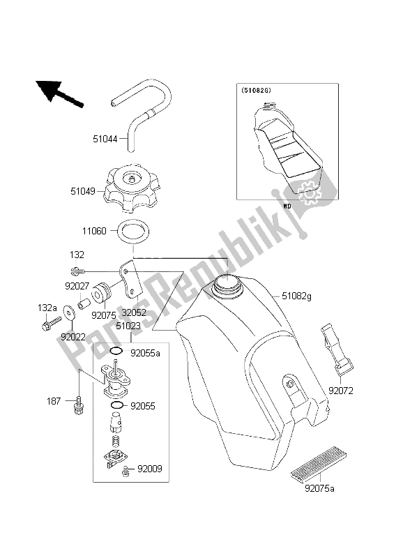 Tutte le parti per il Serbatoio Di Carburante del Kawasaki KX 500 2003