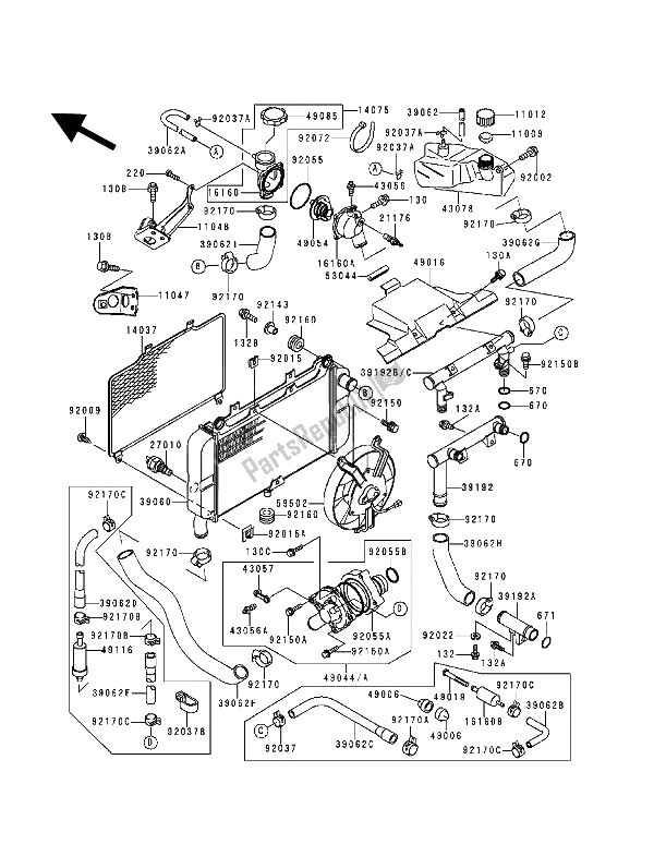 All parts for the Radiator of the Kawasaki ZZ R 600 1994