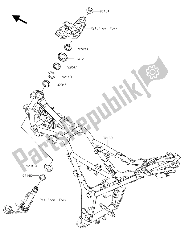 All parts for the Frame of the Kawasaki Z 300 2015