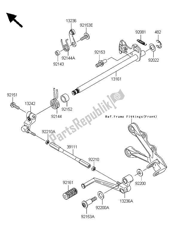 All parts for the Gear Change Mechanism of the Kawasaki Ninja ZX 6R 600 2006