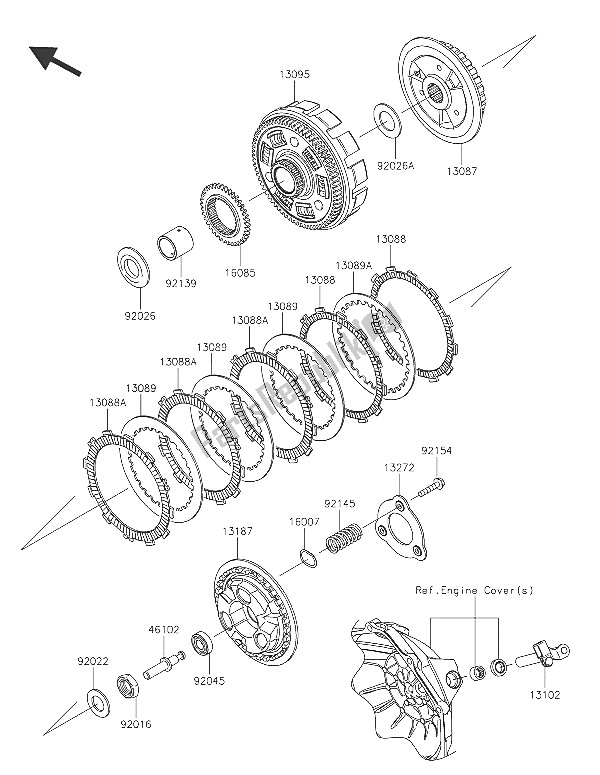 All parts for the Clutch of the Kawasaki Ninja 300 2016