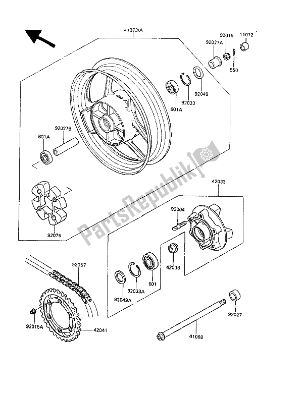 All parts for the Rear Hub of the Kawasaki GPZ 600R 1989