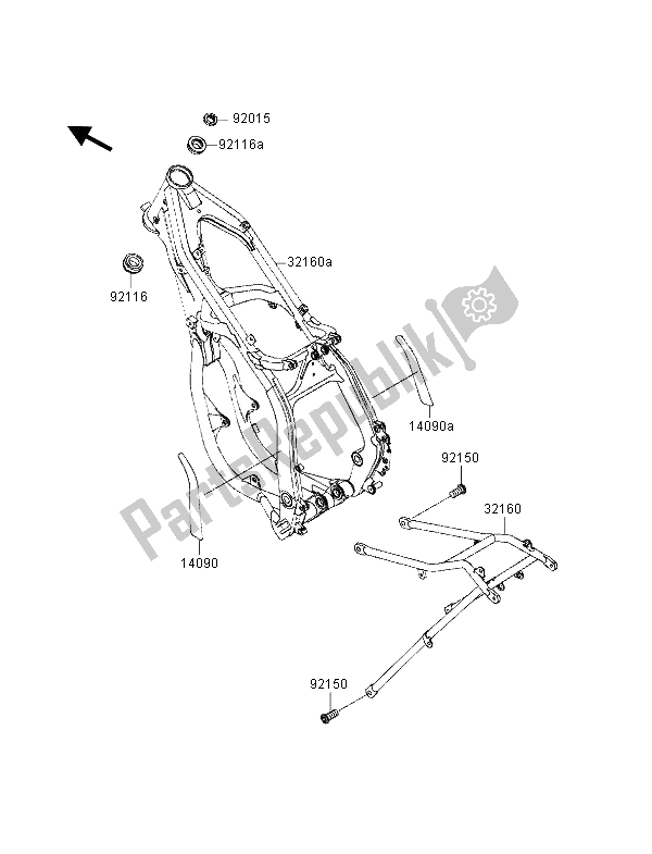 Tutte le parti per il Telaio del Kawasaki KX 250 1997