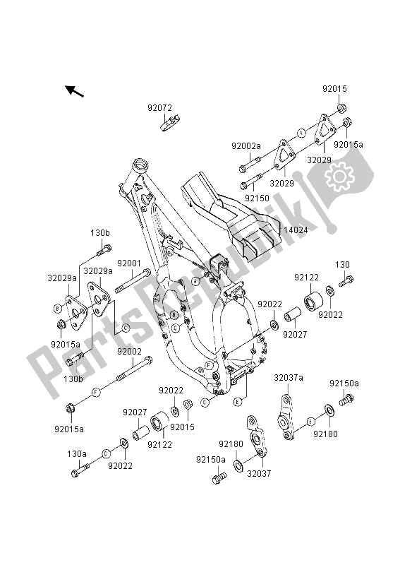 Alle onderdelen voor de Frame Hulpstukken van de Kawasaki KX 500 1997